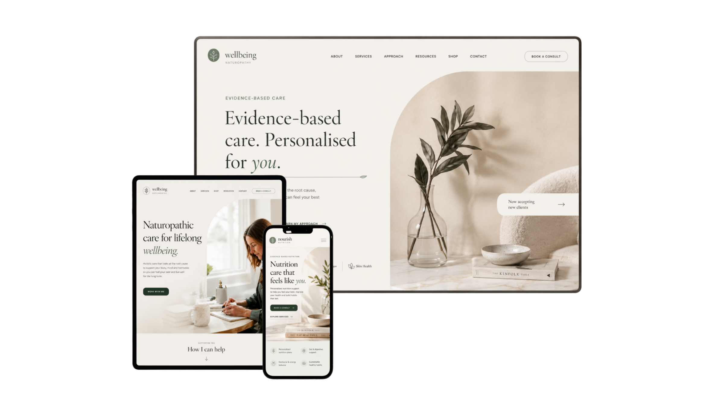 Premium health practitioner websites by Make It Media shown on desktop, tablet and mobile