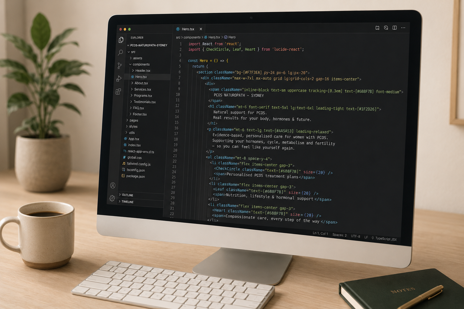 Computer screen showing website code